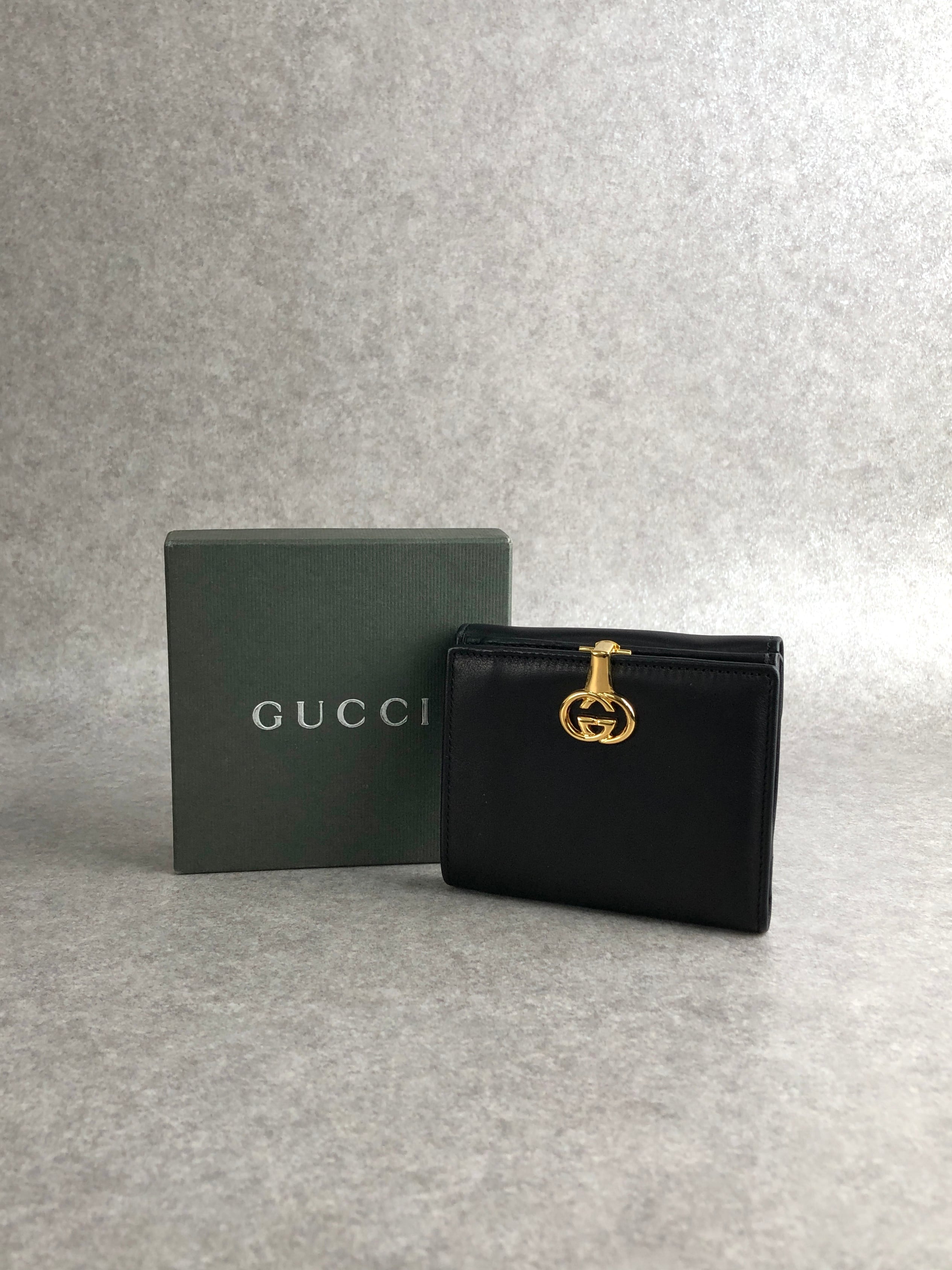 GUCCI グッチ 財布 ブラック GGロゴ レザー 2つ折り vintage
