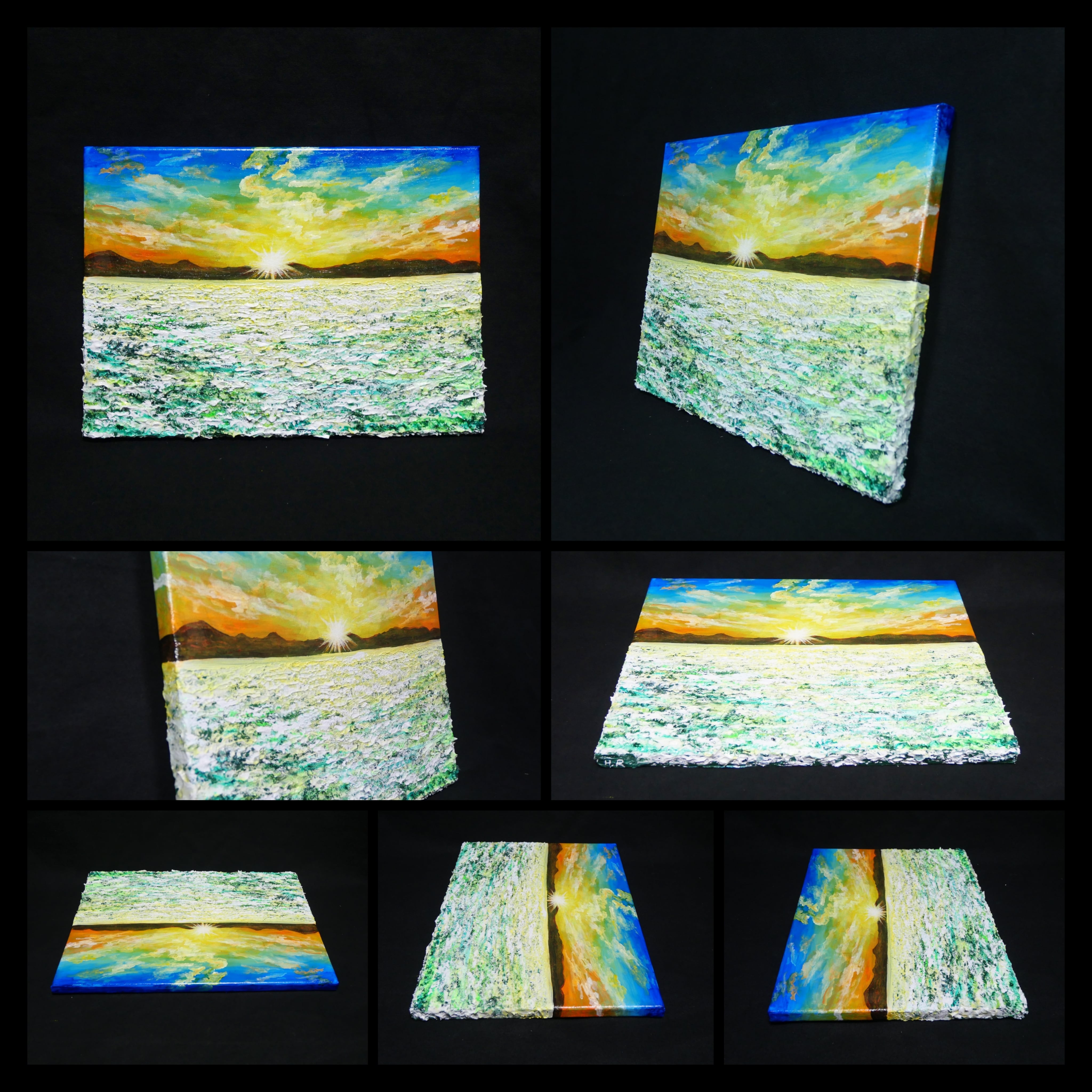 油絵 油彩 油彩画 絵画 絵【草原に咲く白い花と朝日】 | HIROSHI1990