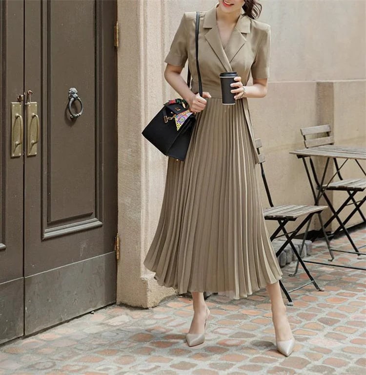 ハイウエスト プリーツ エレガント スカート ワンピース シャツワンピース エレガント プリーツスカート オフィス