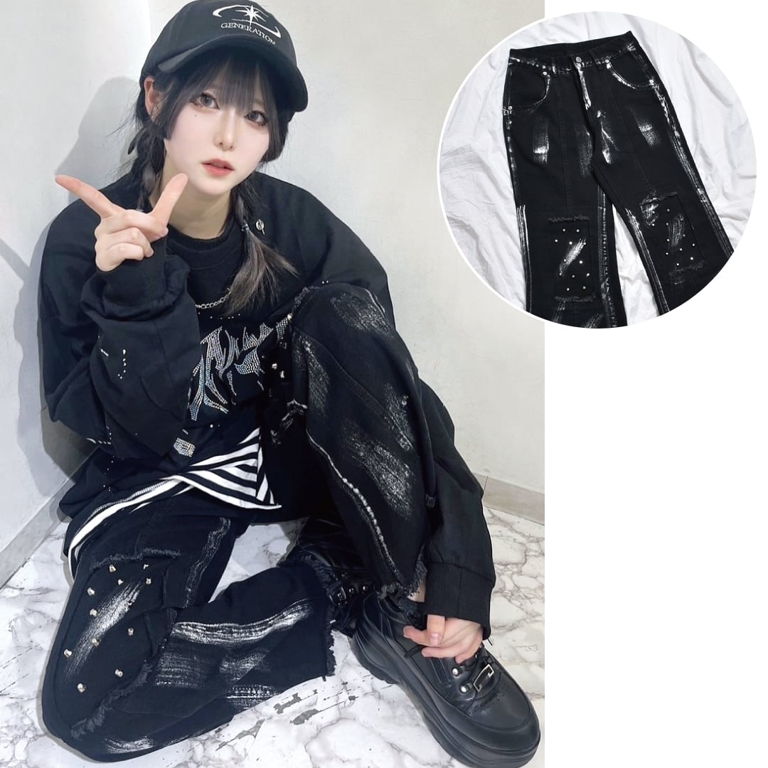 ニースタッズ ダメージフレアパンツ | VOLCAN&APHRODITE