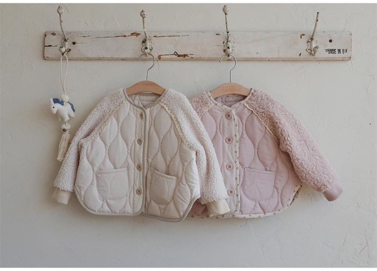 韓国子供服 / 26winter / puella FLO / ノエルキルティングジャンパー(ベージュ) / キッズ / 冬服 *90~140*