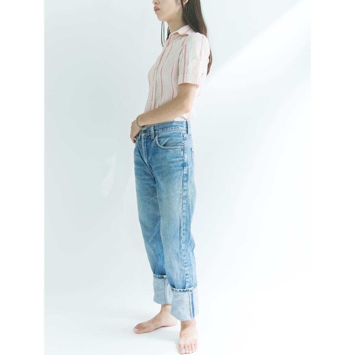 【NEW MAN PARIS】Made in France striped crepe H/S shirt(フランス製 ストライプ半袖シャツ)8e