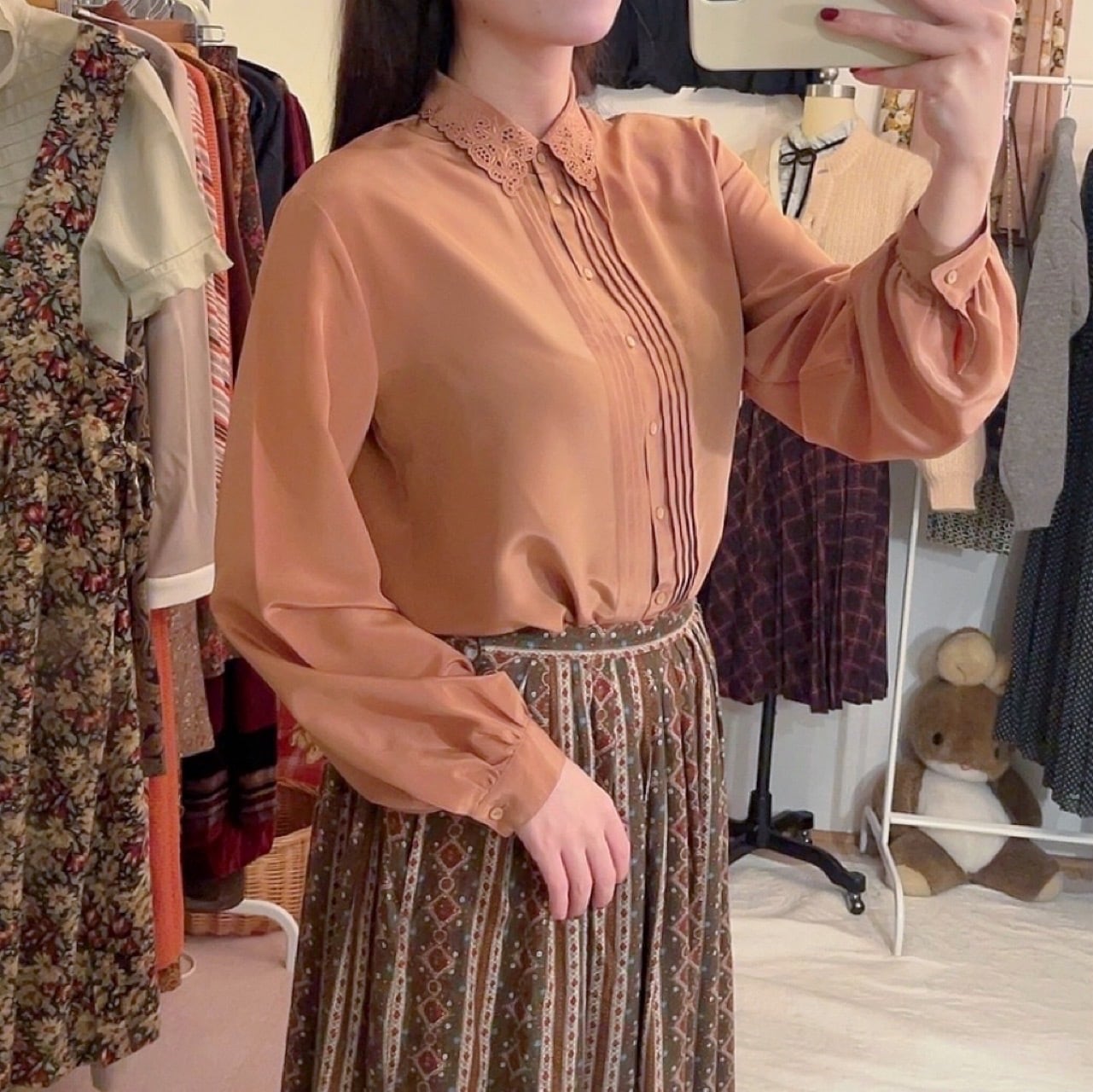 pale orange cutwork collar blouse