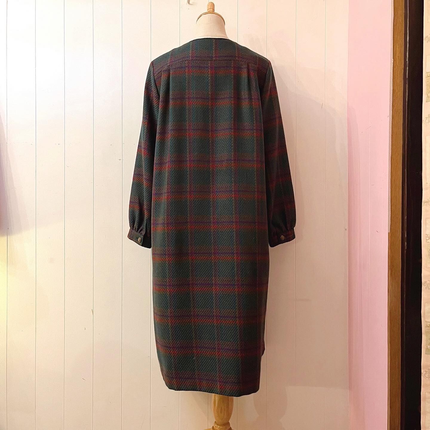 green check a line wool one-piece