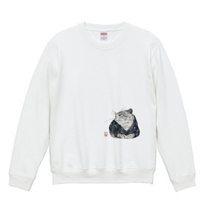 「静かなる眼差し」浮世絵風猫スウェット リブ付/"Quiet Gaze" Ukiyo-e style cat sweatshirt with ribbed details