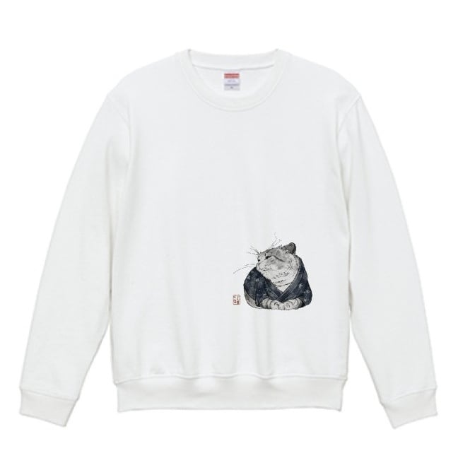 「静かなる眼差し」浮世絵風猫スウェット リブ付/"Quiet Gaze" Ukiyo-e style cat sweatshirt with ribbed details