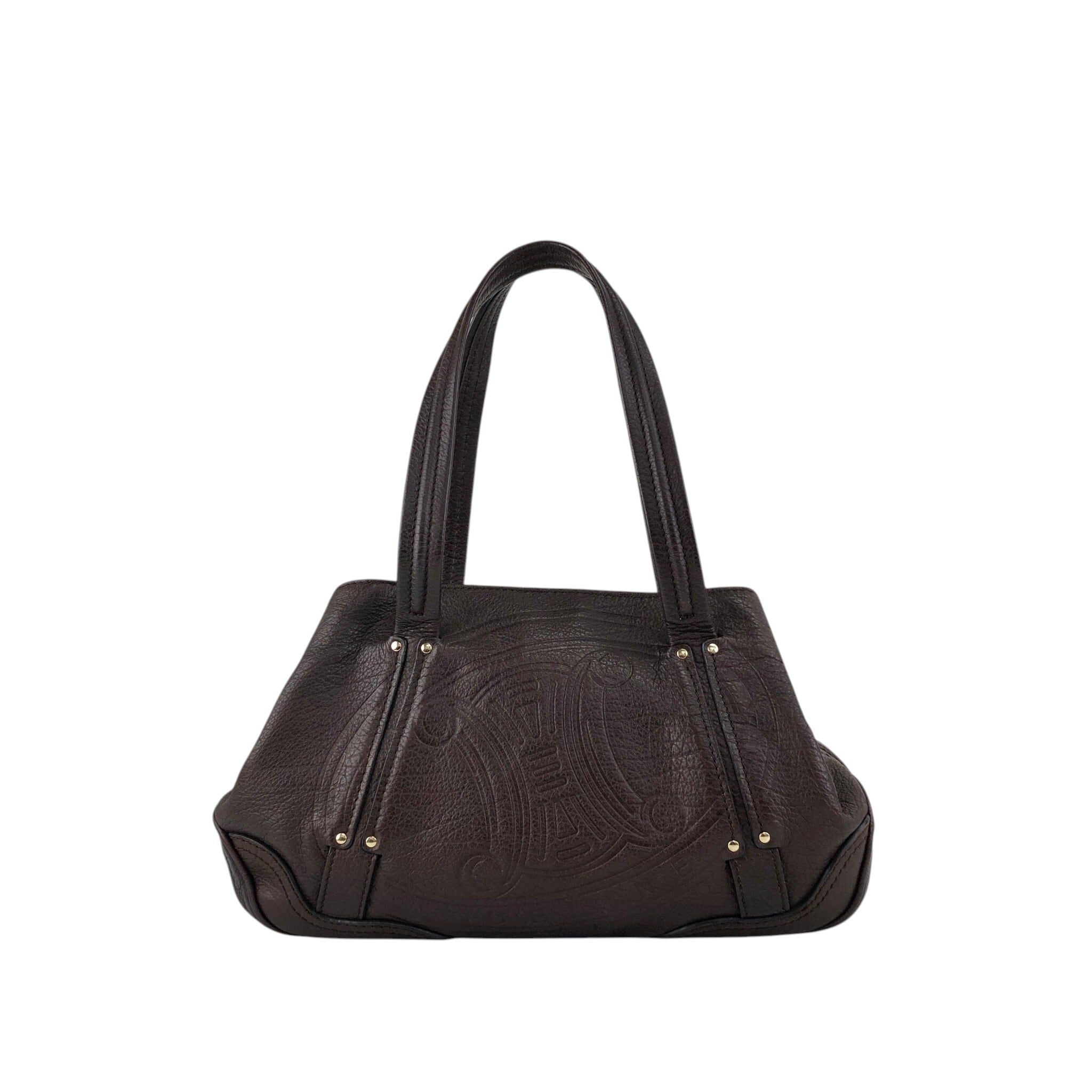 CELINE セリーヌ ショルダーバッグ ブラウン ブラゾン エンボス レザー