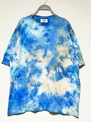 タイダイ染め Tie-dye ビッグシルエット Tシャツ メンズ Lサイズブルー×ベージュ　 Hippies Dye HD22-55