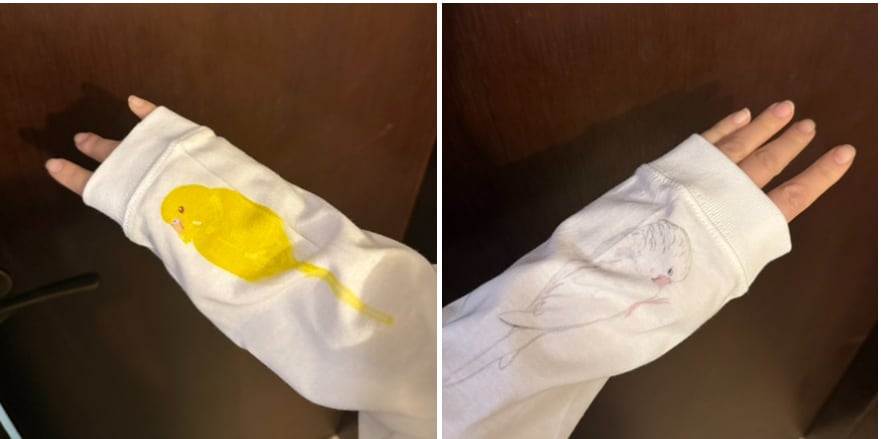 袖にセキセイが潜んでいる Tシャツ(ルチノー/アルビノ) ※2/10〜お届け