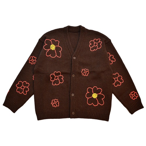 CC HEART FLOWER HAND EMBROIDERY CARDIGAN -BROWN-