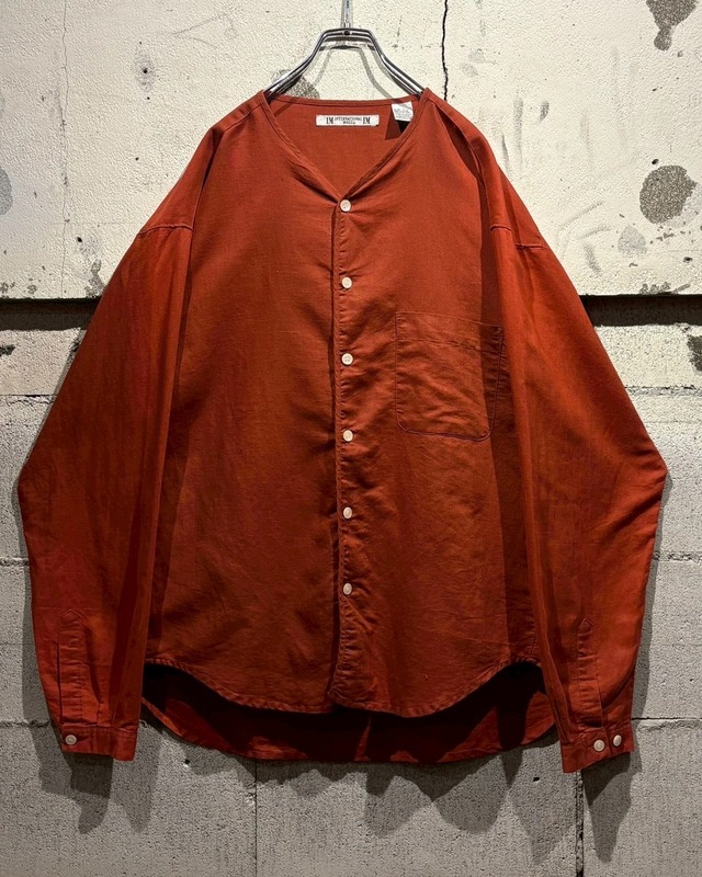 【Caka otto】 90's “international male”Ramie × Cotton Vintage Loose No Collar Shirt