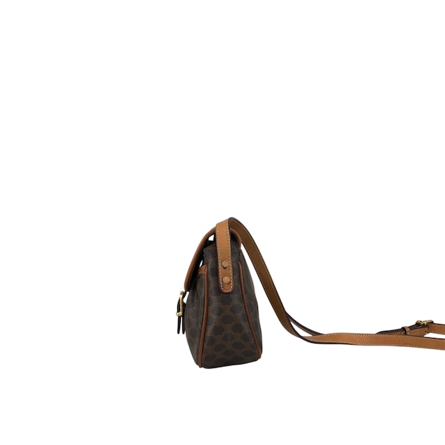 CELINE セリーヌ マカダム ショルダーバッグ ブラウン ブラゾン型押し フロントバックル PVC レザー ミニバッグ vintage ヴィンテージ オールド vryvsx