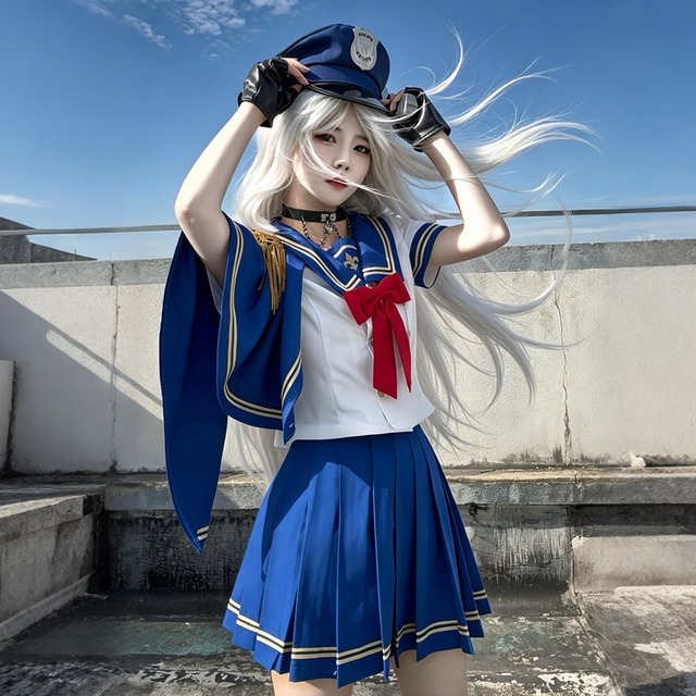 蒼天を駆けるセーラー騎士 金ライン半袖プリーツ軍服ロリータセットアップ