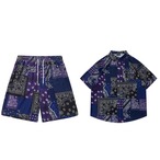 setup セットアップ トップス 柄シャツ 半袖シャツ ショートパンツ 短パン ショーパンオーバーサイズ ルーズシルエット 韓国ファッション 海外ファッション メンズコーデ ストリート