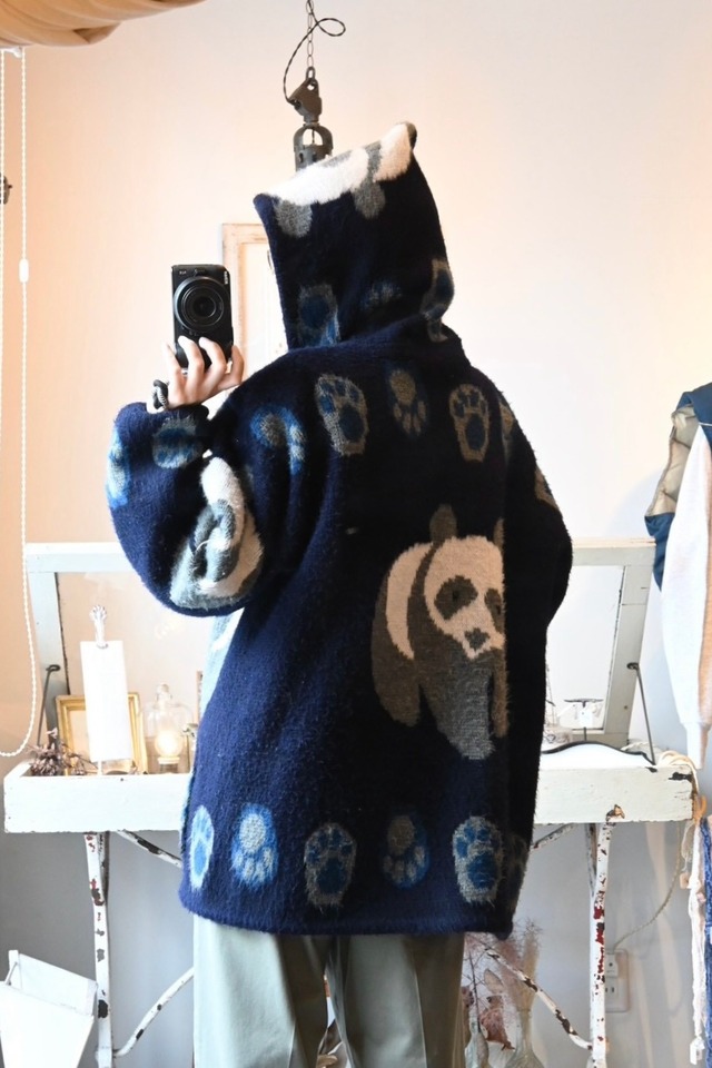 1990’s Ecuador Panda Wool Zip-Up Hoodie／ー