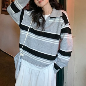 polo collar multi-border knit　J00202