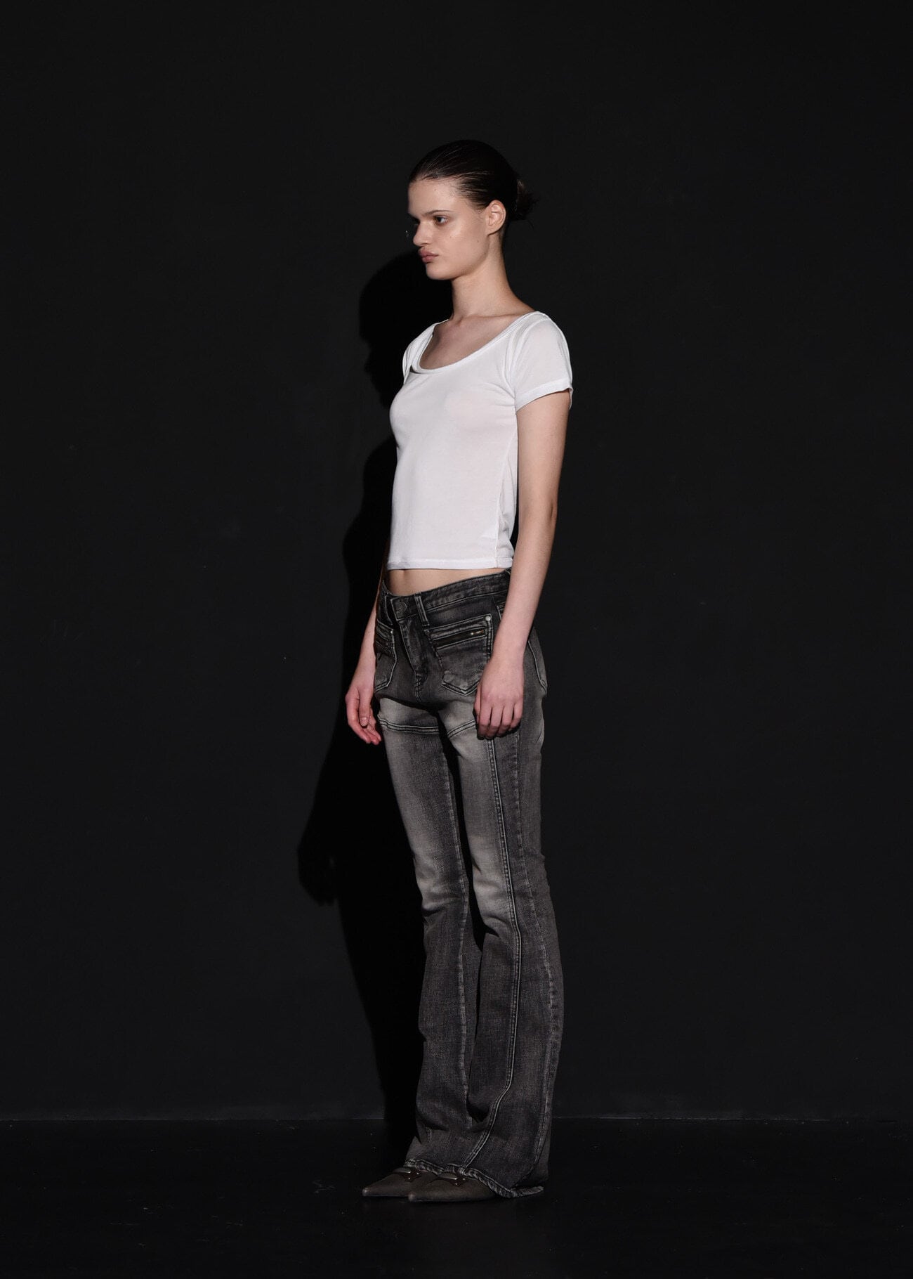 BOHEMIAN SEOUL] FRONT POCKET BOOTS CUT DENIM PANTS, GRAY 正規品 