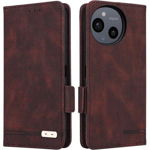 AQUOS Sense9 ケース 手帳型 ストラップ 同梱 適用 AQUOSSense9 SH-53E SHG14 SH-M29 A405SH ケース アクオス センス9 スマホケース Sense 9 カバー case Heofuixt スタンド カバー カード カード入れ ストラップ カードケース スマホケース ストライプ マグネット ケース 携帯ケース つや消し レトロ ダークブラウン 3571