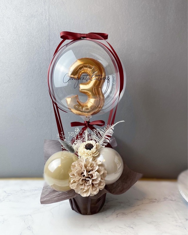 ナンバーin気球型バルーンSサイズ【ミルクティーベージュ】