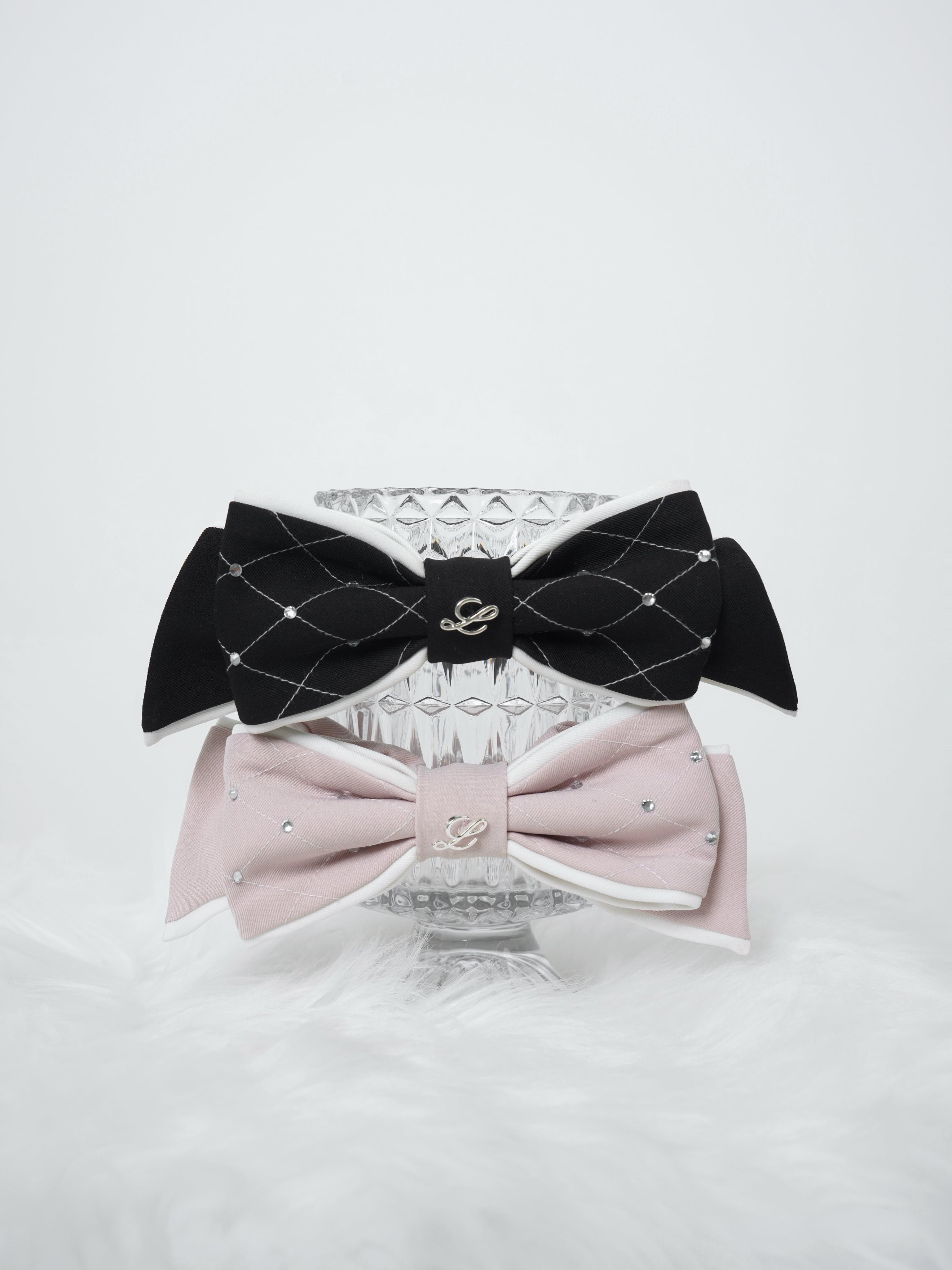Quilt stitch ribbon scrunchie【ピンク/ブラック】 | Lumignon