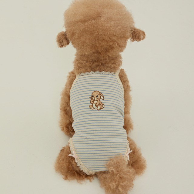 【予約】[thesallyslaw] Bunny romper (Blue milk stripe)
