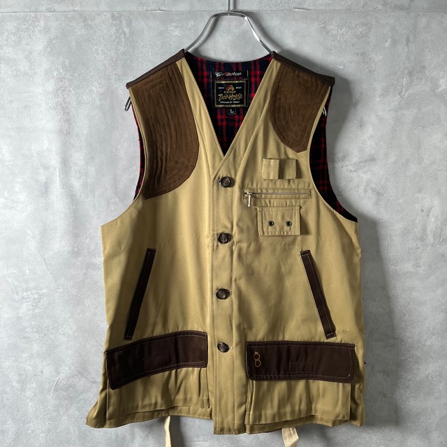 #6061 fakeleather×cotton design hunting vest