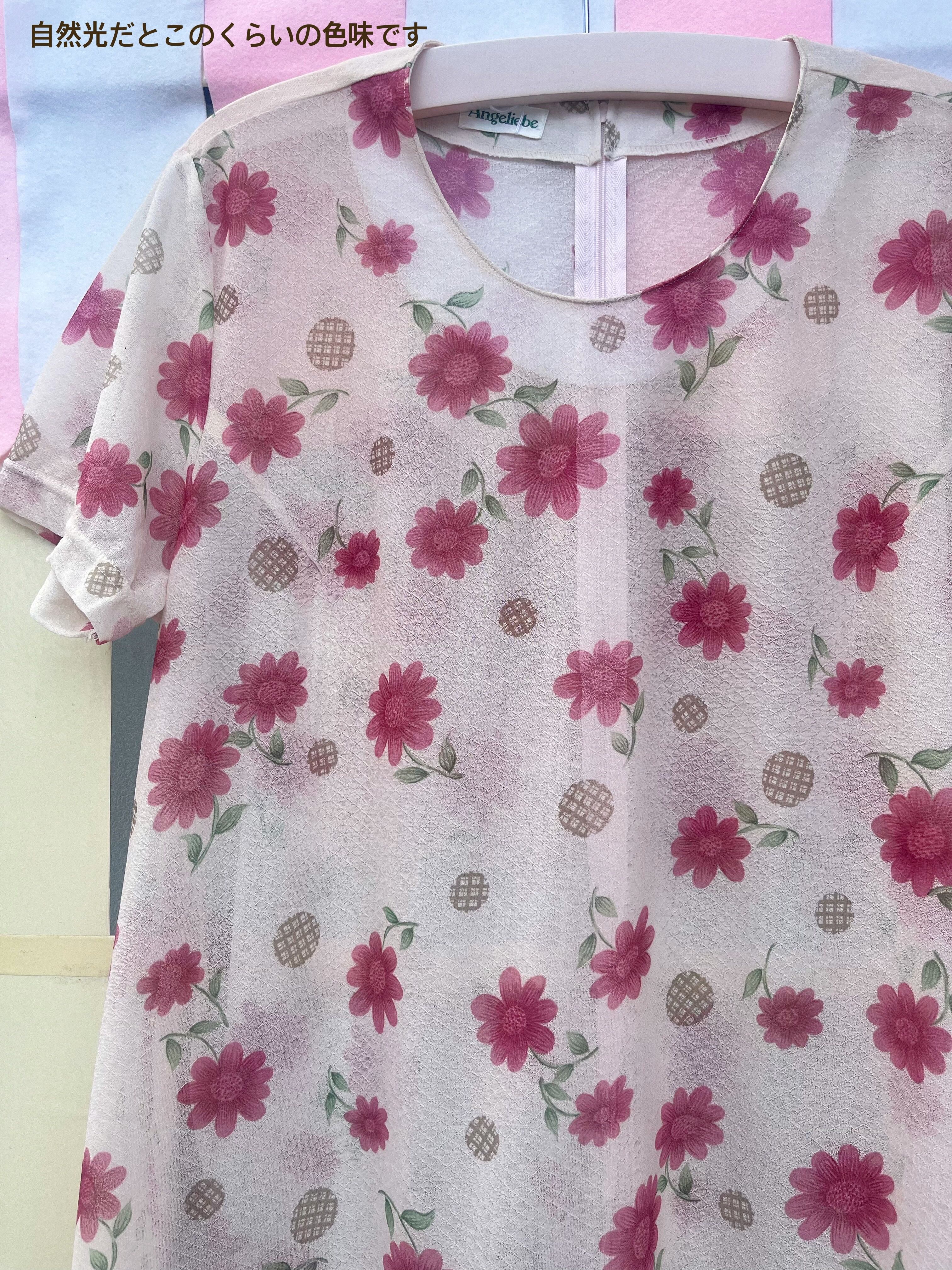 flower and check dot sheer one-piece