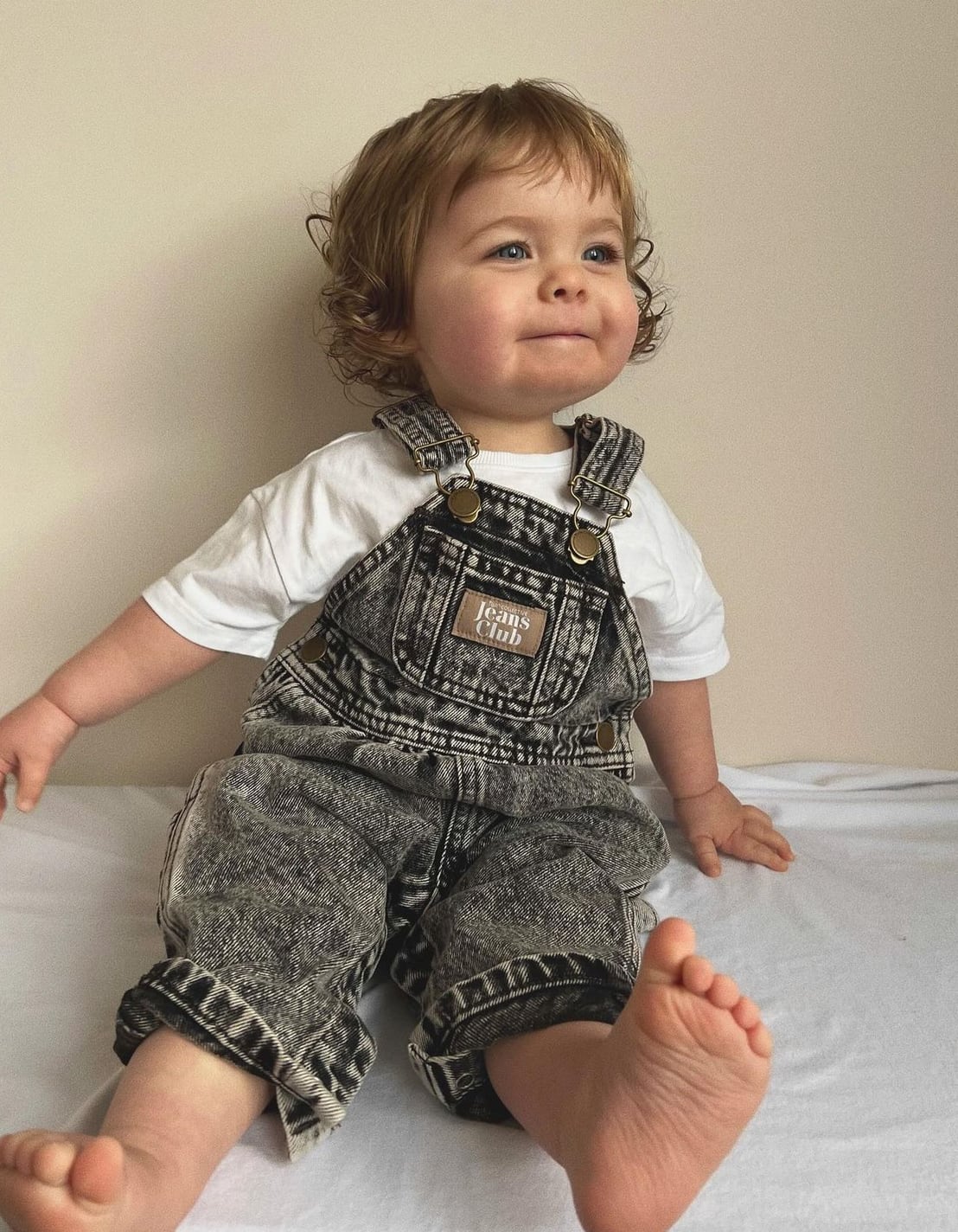 新品カリンカキッズ リネンチェックロンパース ブルー 12m