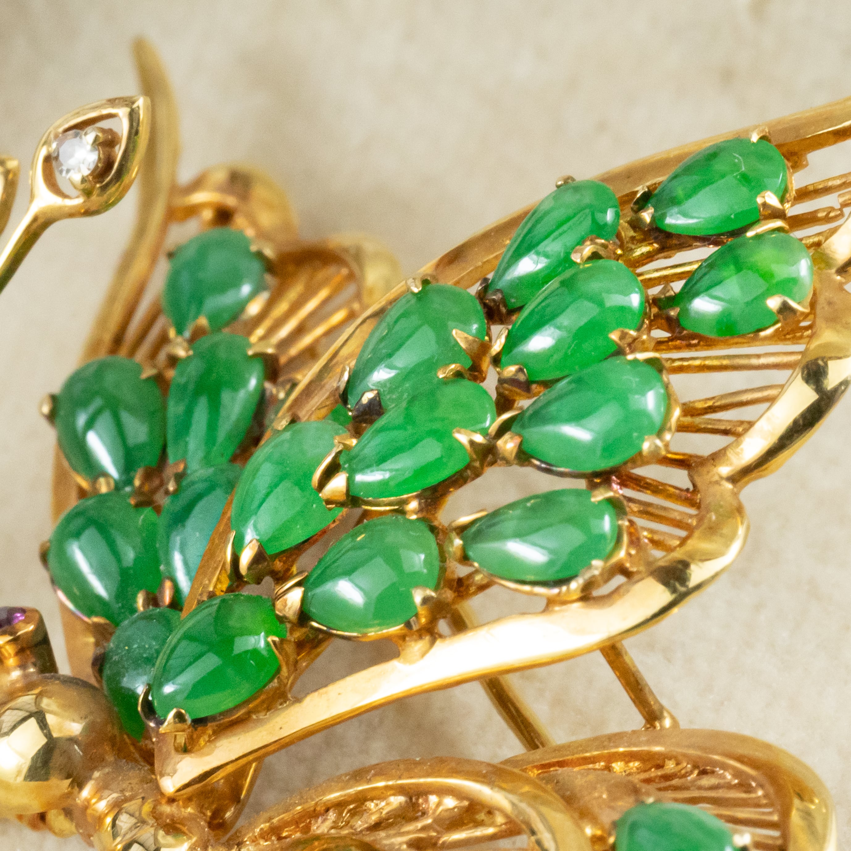 K18 昭和レトロ 蝶ブローチ 翡翠ダイヤルビー(ミニ鑑付) MOBR00035