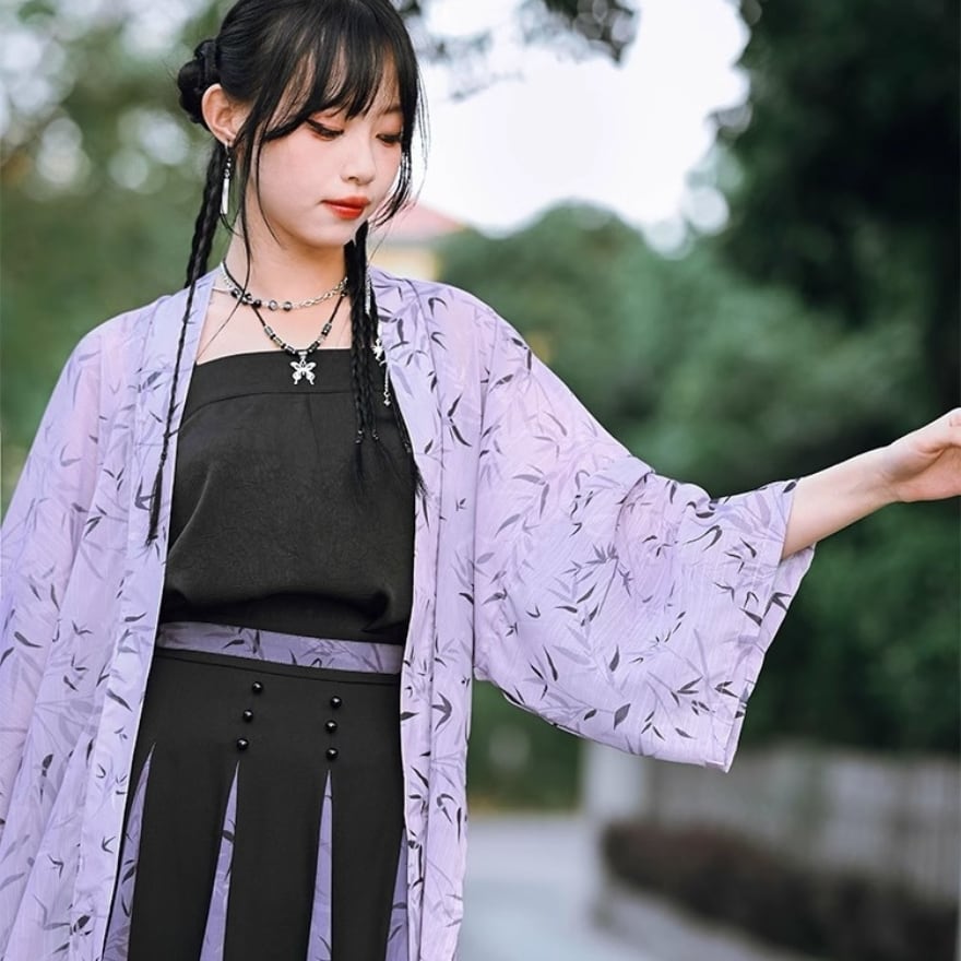 サブカル 服 地雷系 通販 チャイナ風服 チャイナ風服 古怪舎 竹序文 チャイナ風 羽織り banboo柄 レトロ プリント柄 闇かわいい量産型