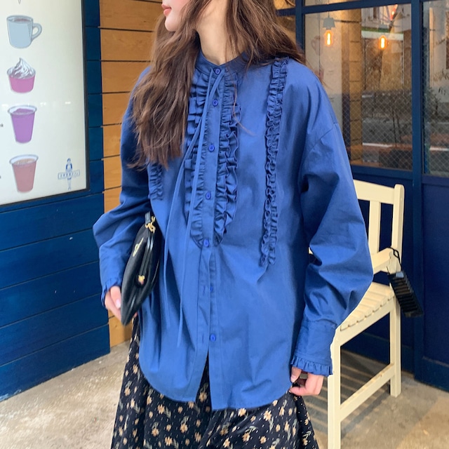 stand collar frill shirt J00096