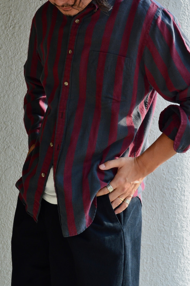 1990's Herringbone Print Cotton Gauze Stripe Shirt by Wrangler PB Brand RN53894 ラングラー 90s オールドプライベートブランド