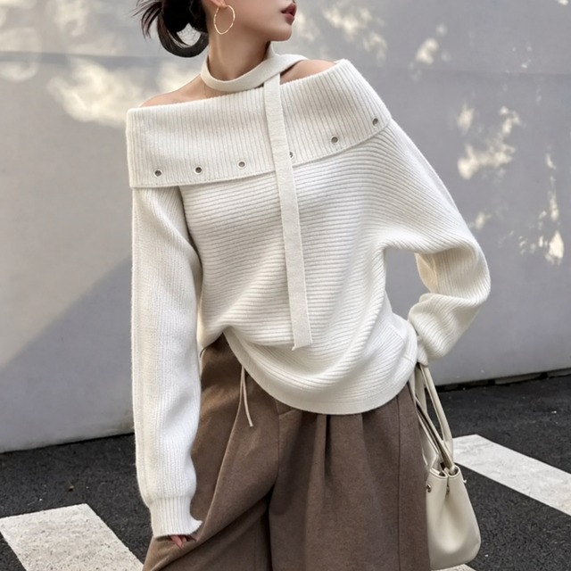 Off-Shoulder Belted Knit 01496