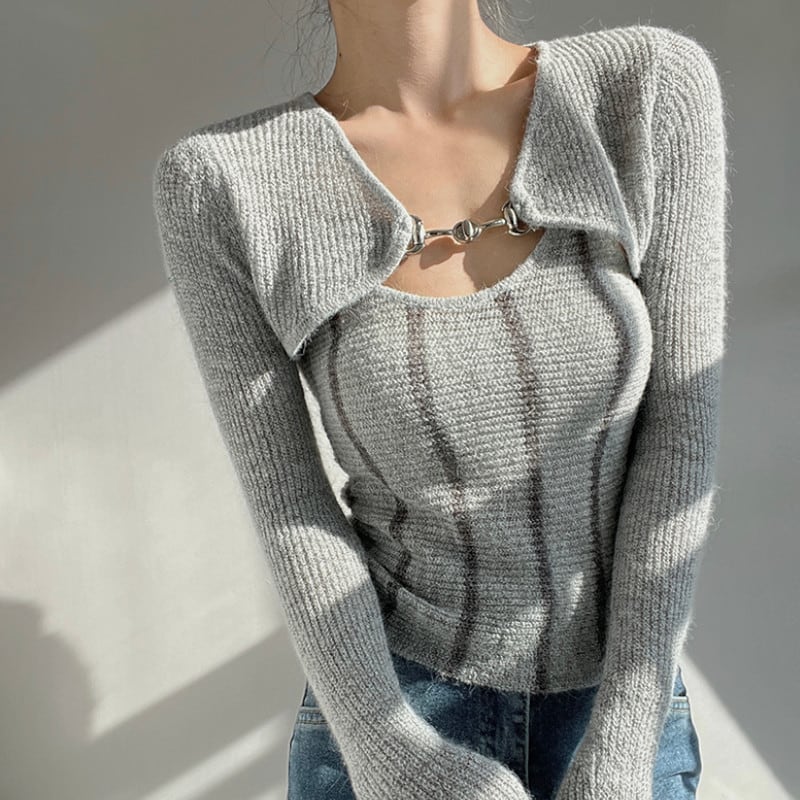 bolero & stripe camisole 2 piece knit set la0994