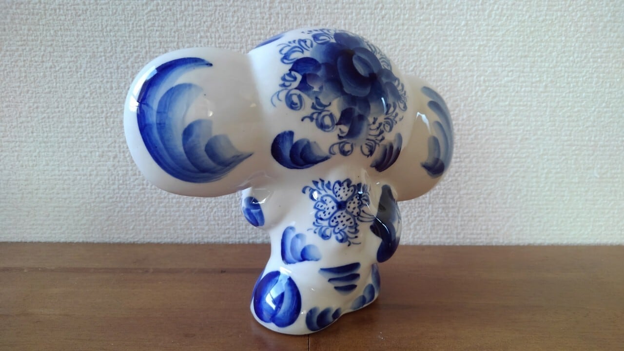 チェブラーシカ陶製人形グジェリ焼ロシア製 GZ301】北欧ロシア雑貨 動物陶器 グジェリ焼 チェブラーシカ