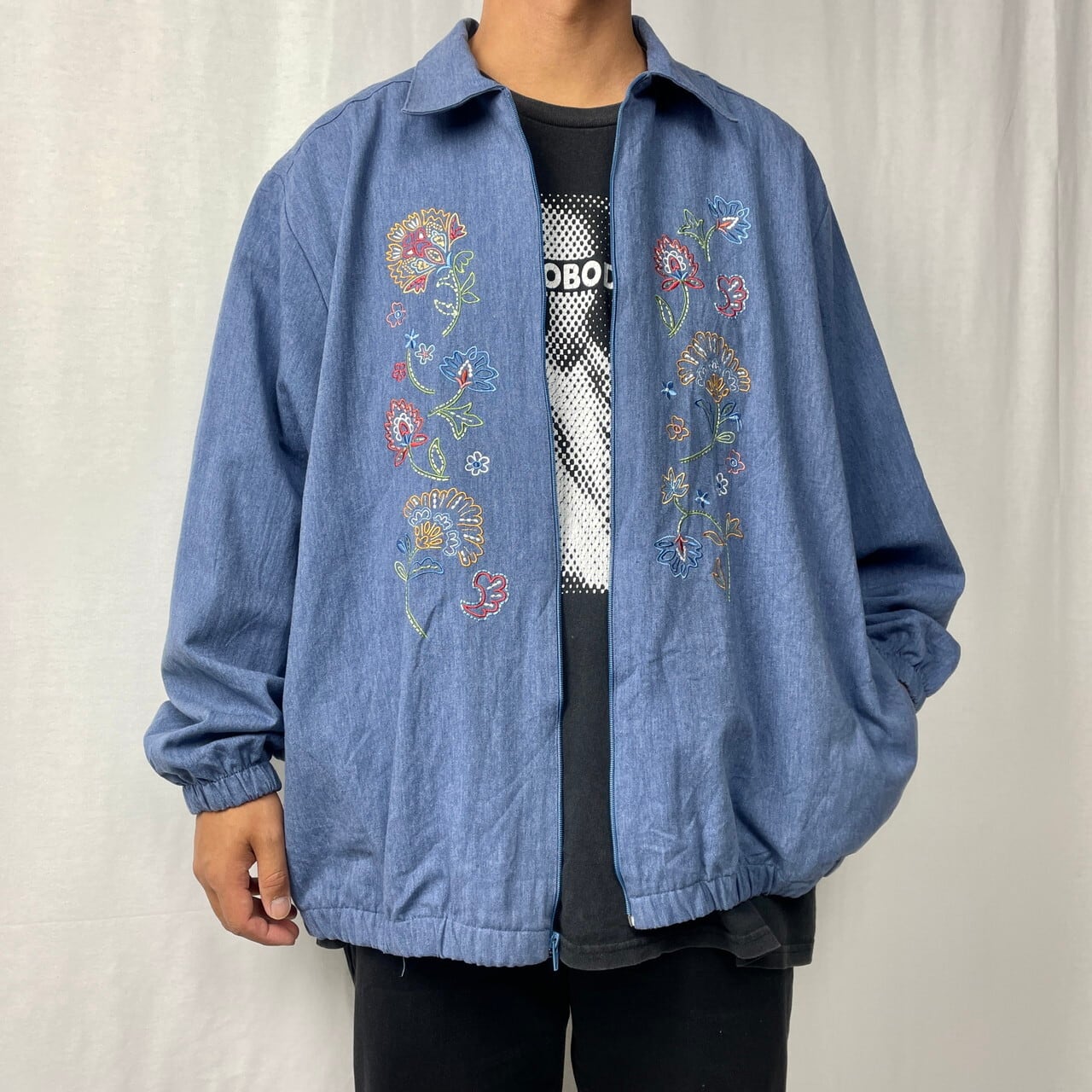 Bon Worth 花柄 刺繍 ブルゾン ジャケット メンズXL 古着 ビンテージ 