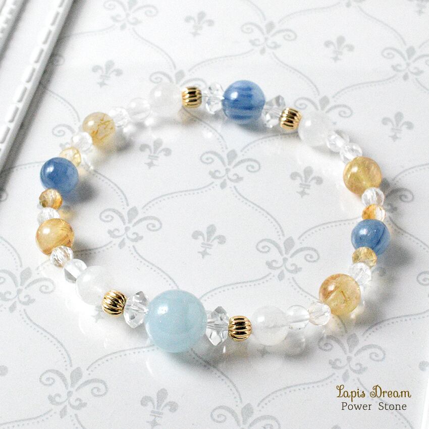 勇気と幸運を引き寄せる青光お守り | アクアマリンとカイヤナイトのパワーストーン ブレスレット