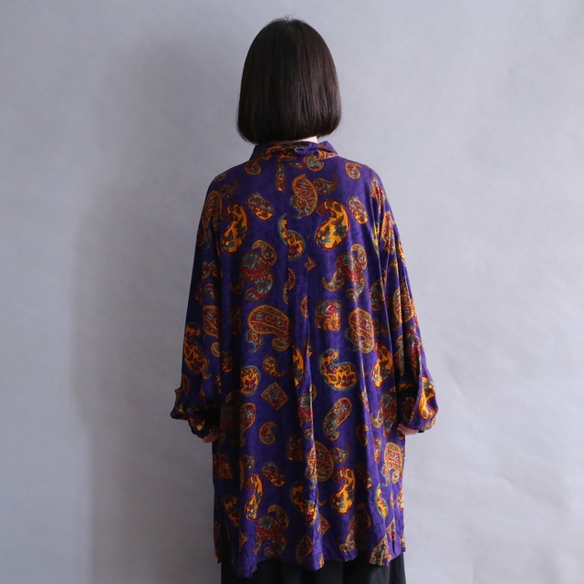 paisley flower pattern l/s rayon super big shirt 
