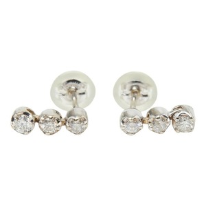K18WG ホワイトゴールド ダイヤ0.25ct 3連スタッドピアス ピアス レディース 【中古】