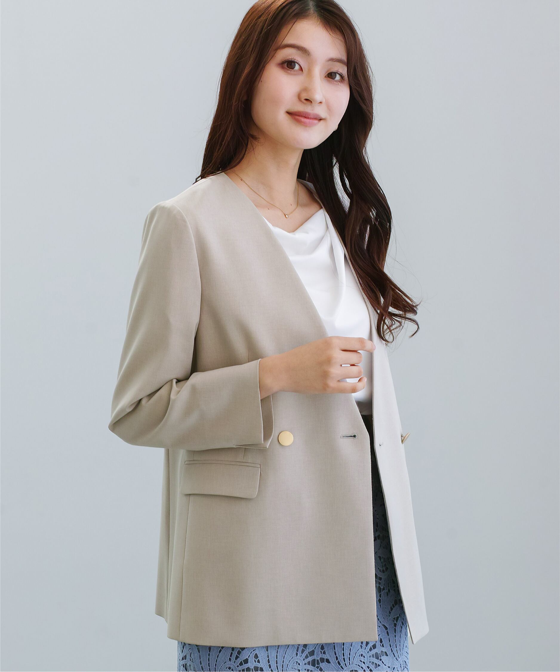 SALE 30％OFF】【 洗える 】 ツイルノーカラーダブルジャケット