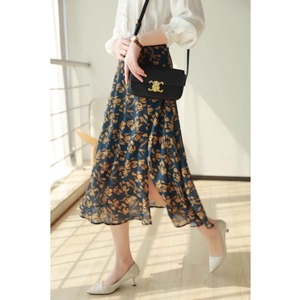 ヴィンテージ花柄Aラインミモレ丈スカート A00759