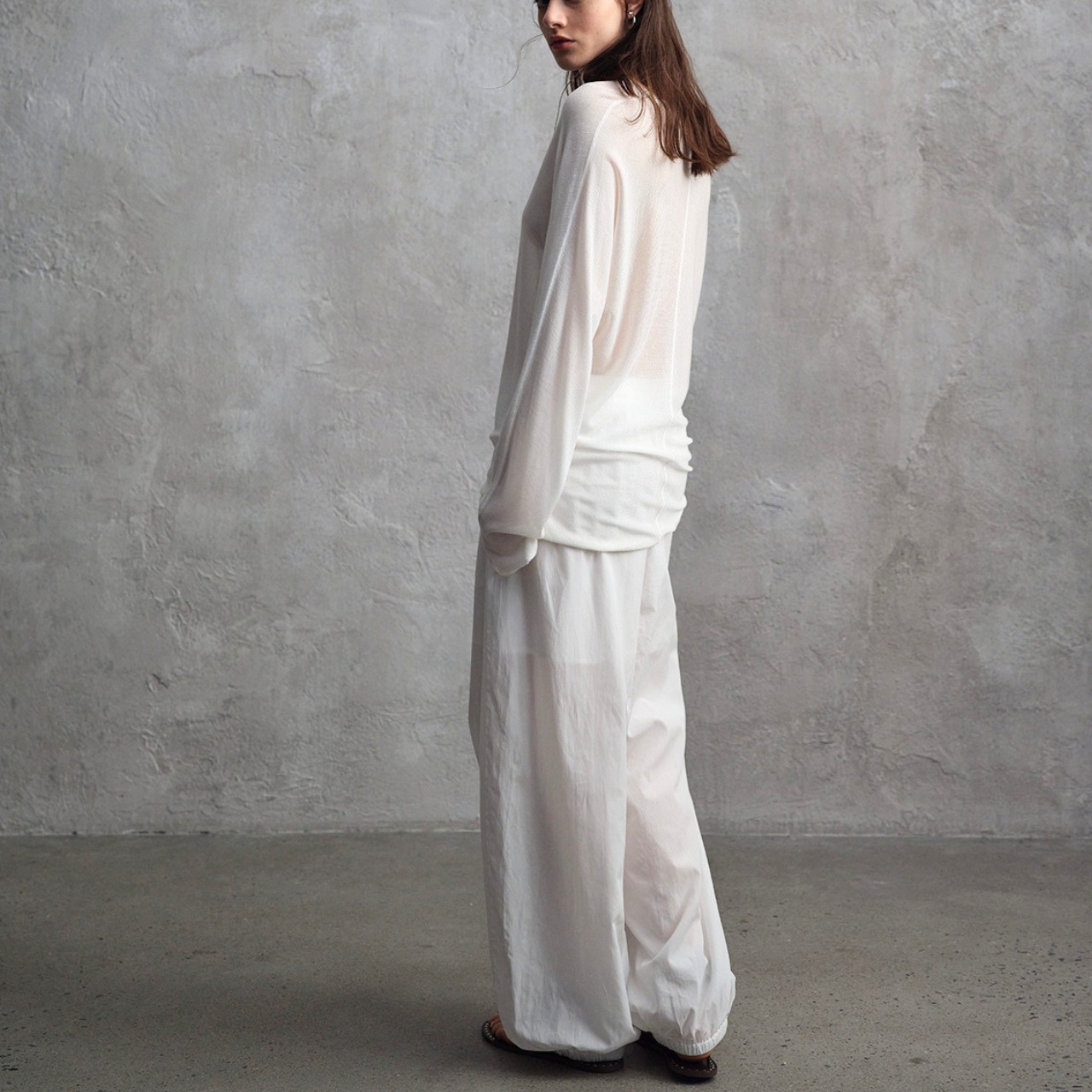 Sheer Drawstring  Wide Pants 【3color】 T4582