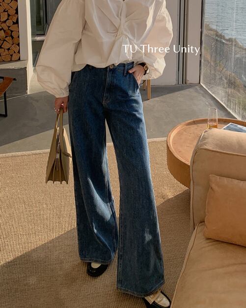 スタンダードルーズワイドレッグパンツ ウェストレディース レトロ ワイドパンツ ビッグFスモールZ韓国4765298427