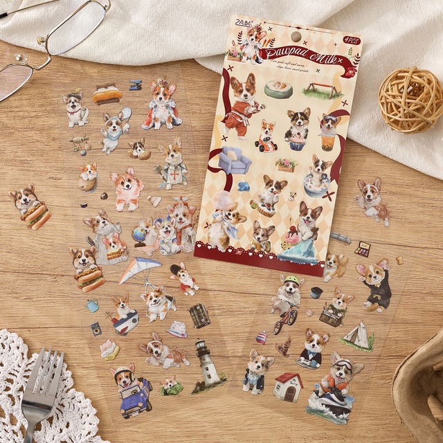 【シール】海外 コラージュ素材 犬 猫 動物 PETシール 手帳デコ｜Paw Prints Together