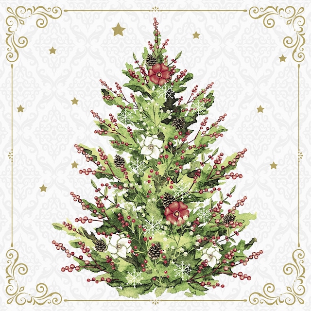 【Paper+Design】バラ売り2枚 ランチサイズ ペーパーナプキン Christmas Tree  ホワイト