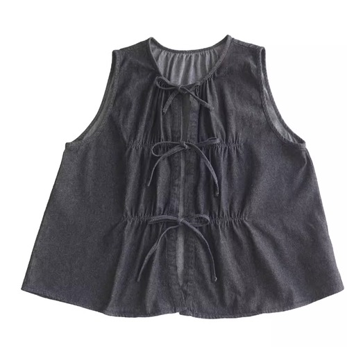 3連リボンデニムベスト ・9784