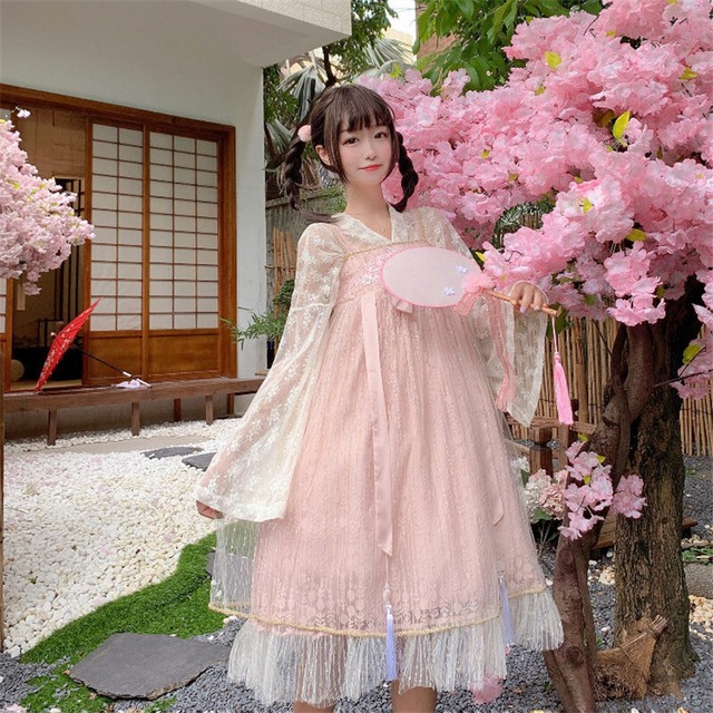 チャイナ風 可愛い Lolita 学園祭 文化祭 ロリータファッション 刺繍 ピンク ブルー  jskワンピース43638095