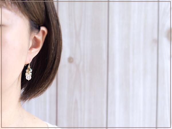 【限定】ロータス水晶+セラフィナイト+プレナイトK14GFピアス（イヤリング） | Natural Style powered by BASE