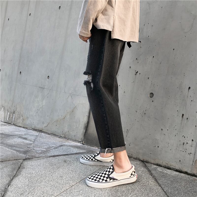 全2色 デニム パンツ ストレート カジュアル ダメージ おしゃれ