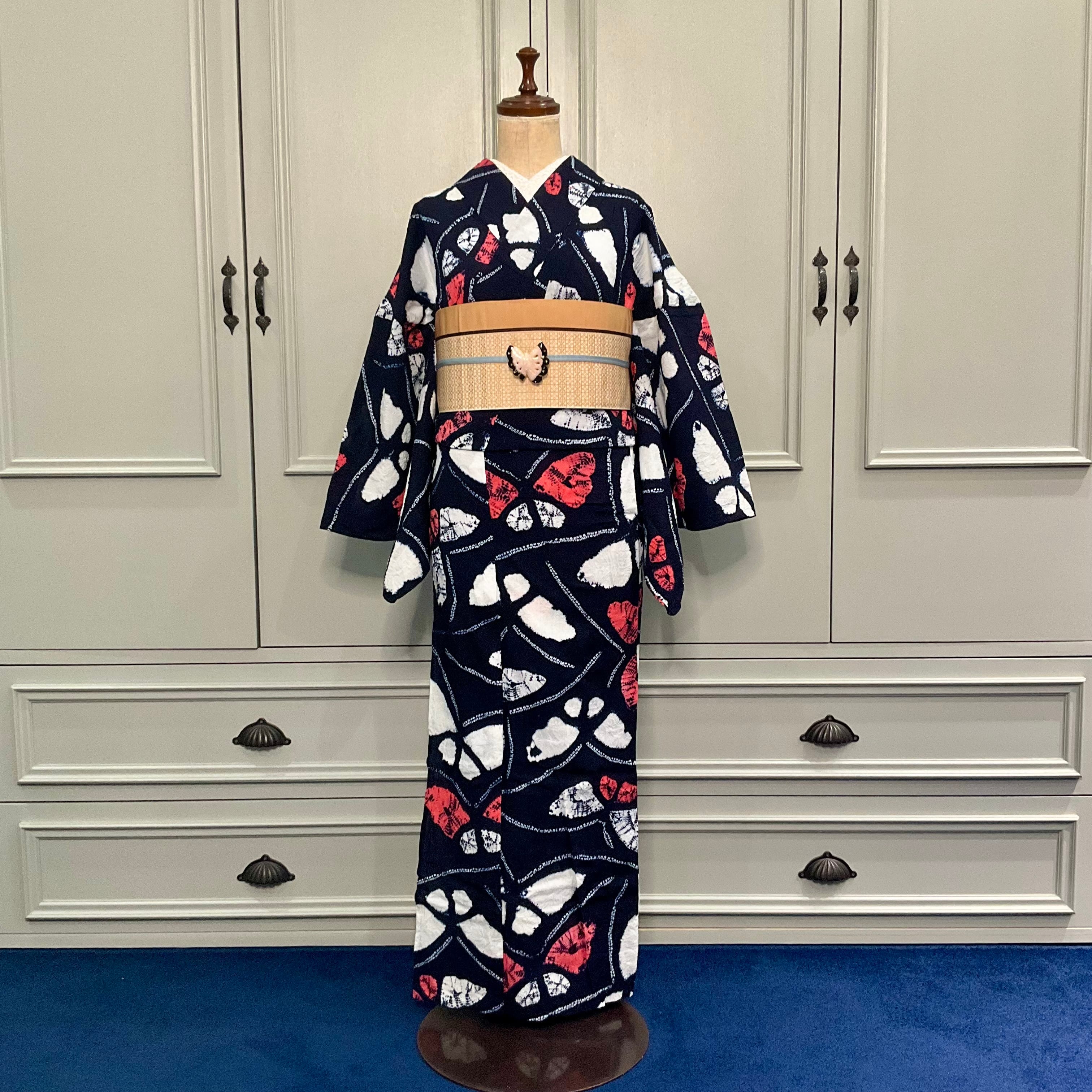 蝶々ロマン＊ちょう 蝶々 濃紺 藍染 ネイビー レッド 定番 有松鳴海